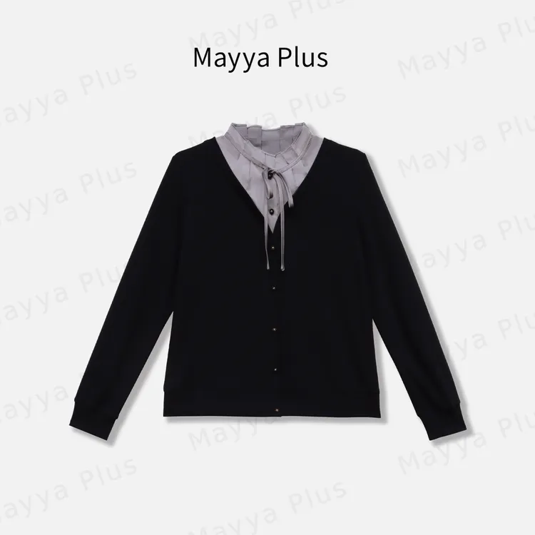 【巴黎诗集】Mayya Plus麦芽定制早秋流光风假两件针织开衫32537299