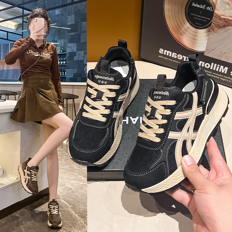 阿甘鞋女2025年秋冬新款小蛮腰复古百搭松糕底厚底休闲运动老爹鞋