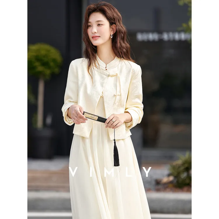 梵希蔓国风提花套装女秋季正肩外套连衣长裙两件套A2663