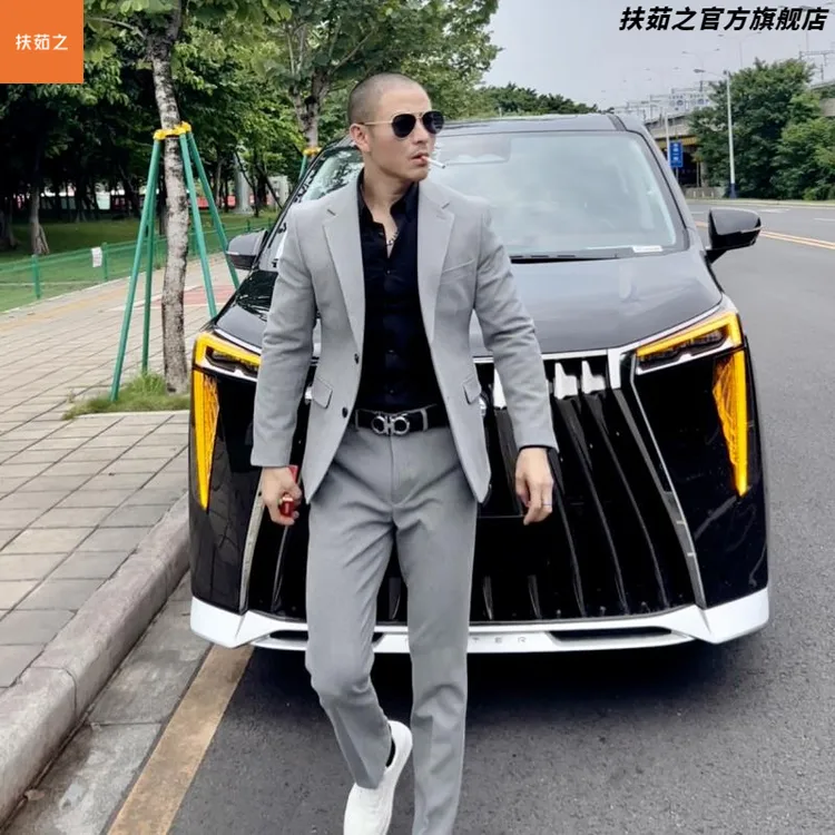 潮牌2025商务休闲款帅气小西服外套男士英伦修身时尚百搭西装套装