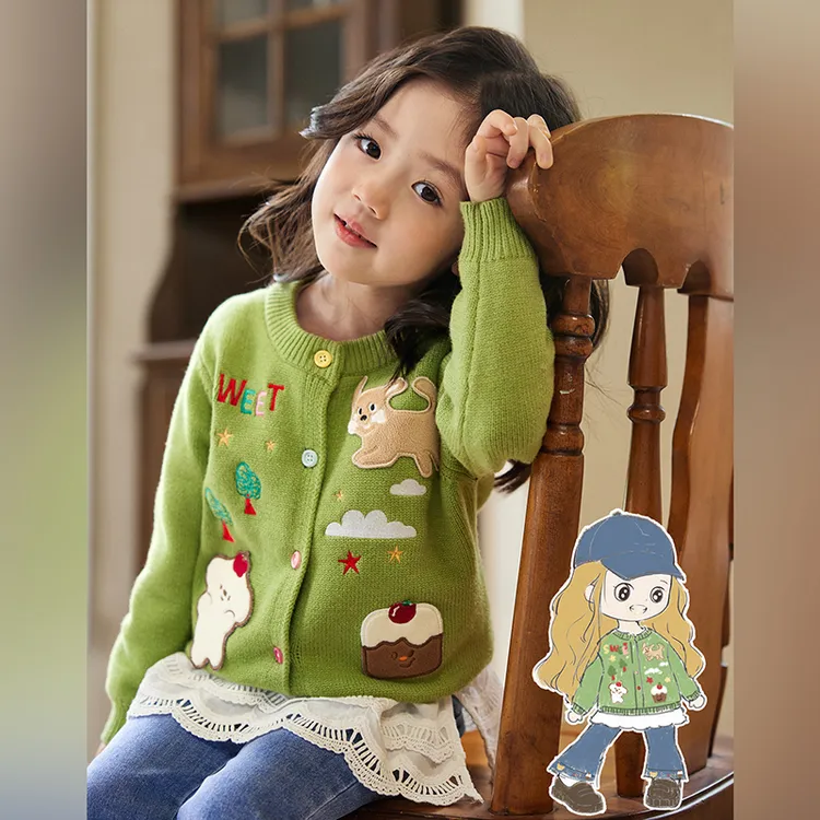 女童春装外套2025新款儿童洋气针织开衫春秋款女宝宝卡通衣服毛衣
