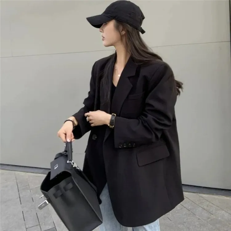 黑色西装外套女2025年春秋新款高级感韩版小个子休闲廓形宽松西服