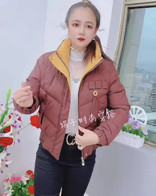 保暖立领修身款棉衣棉袄常规加厚款棉服短款厚款长袖撞色百搭女