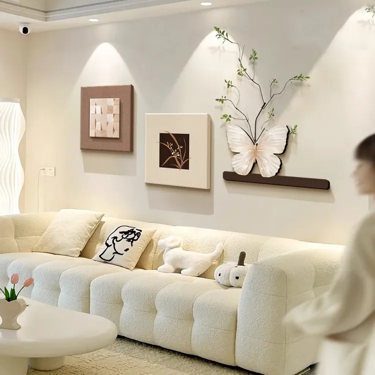 法式奶油风客厅沙发背景墙装饰画壁画蝴蝶艺术组合挂画