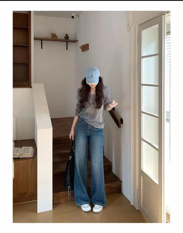 (现货现发+赠运费险)小个子长裤水洗牛仔裤港风秋冬休闲高腰显瘦