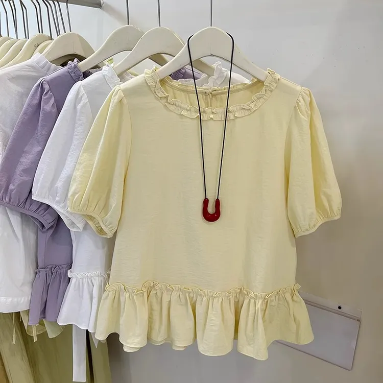 1181木耳花边减龄小衫女夏季新款2025薄款设计感上衣甜美短袖衬衫