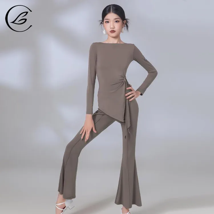 乐雅池拉丁舞练功服演出服舞蹈服2024新款成人秋冬裤子套装女高级