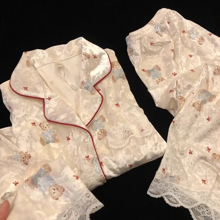 【晚安小熊】新款金丝绒睡衣女款秋冬季可爱精致家居服长袖长裤套装