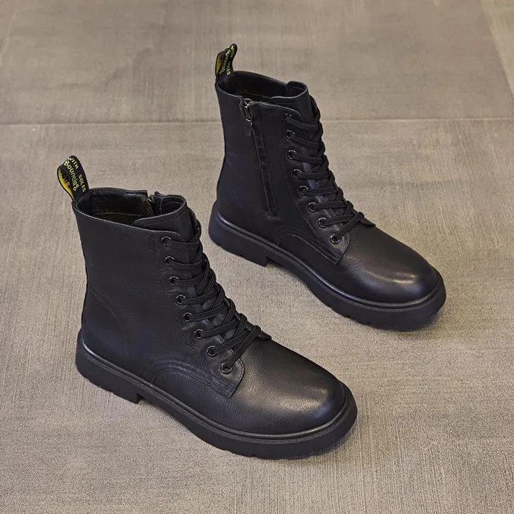 靴女英伦马丁风靴子新款冬季加绒加厚百搭底大码短靴