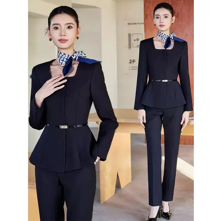 职业西装套装女2025新款春秋空姐美容院珠宝店工作服收腰西服正装