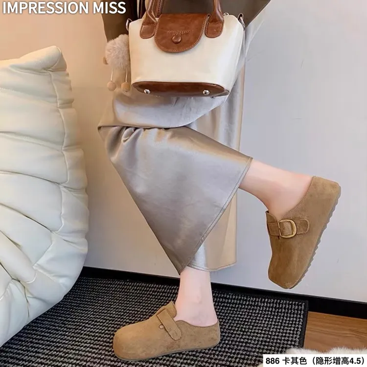 （886）超火百搭包头半拖2025秋冬搭扣厚底卡皮巴拉勃肯鞋4公分高