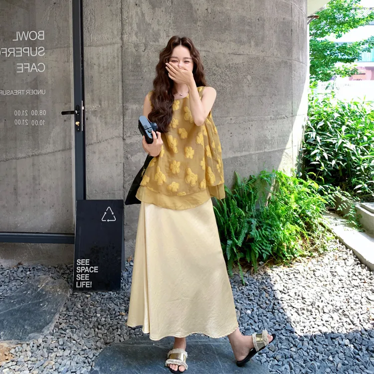 新中式氛围感提花刺绣无袖上衣半身裙2025夏季新款优雅气质套装裙