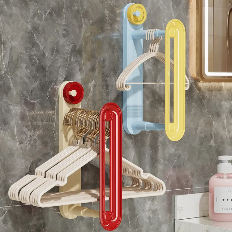 吸盘衣架收纳神器家用阳台免打孔壁挂整理架伸缩收纳挂衣架晾衣架