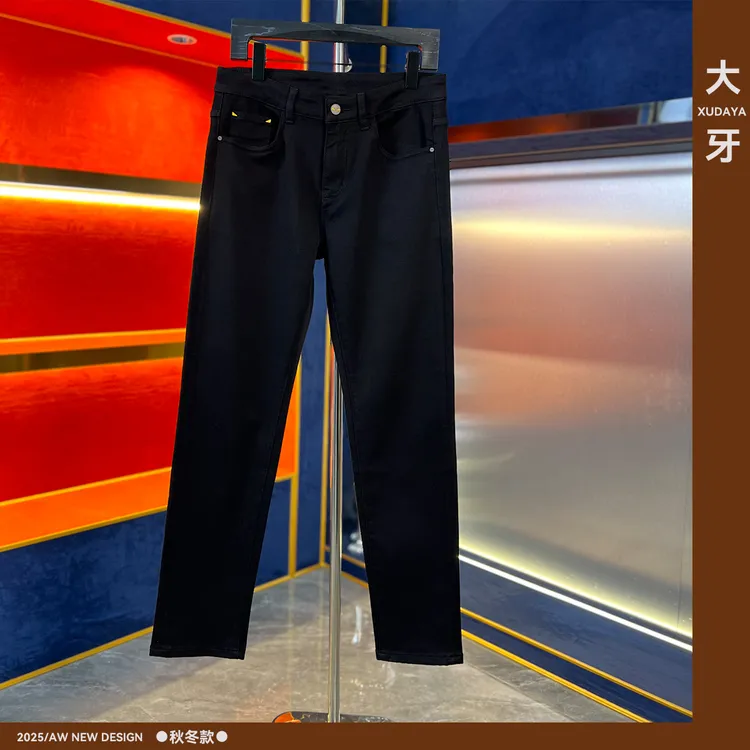 【大牙】2025秋冬纯黑色怪兽九分/长裤 男士牛仔裤弹力修身小直筒