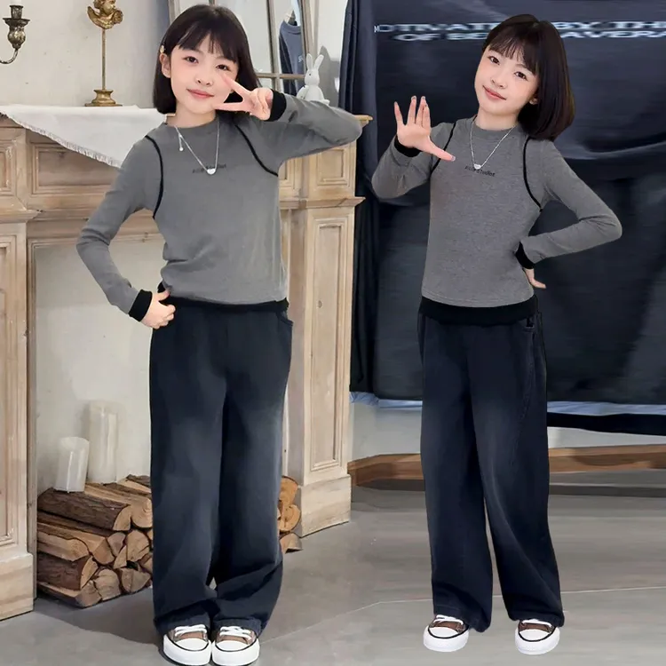 女童T恤中大童春秋季2025新款6-12岁上衣百搭韩版休闲时髦打底衫