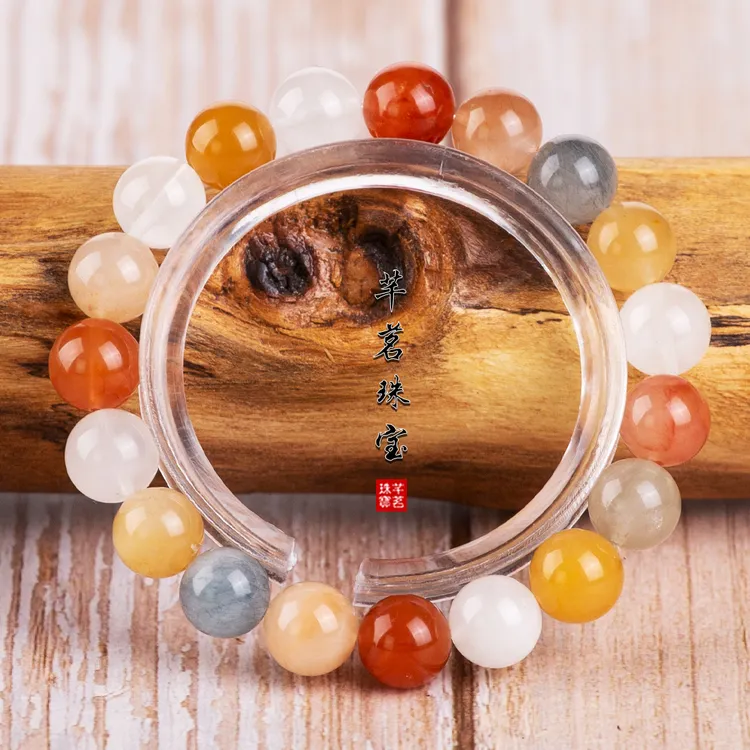 天然彩兔毛发晶手链女款满发顺发猫眼多宝彩发晶手串男女