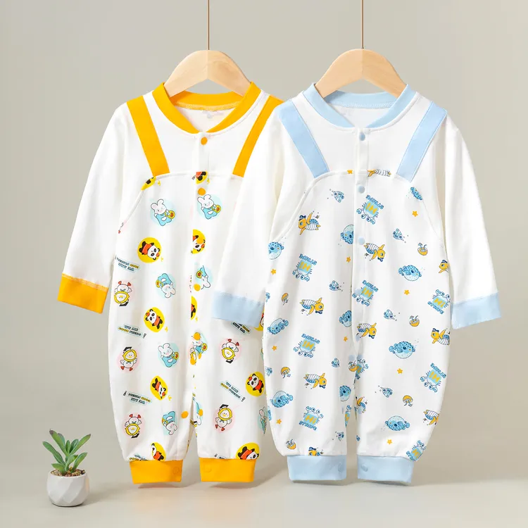 Aa类纯棉婴儿连体衣春秋款新生儿无骨哈衣宝宝爬服长袖婴幼儿衣服