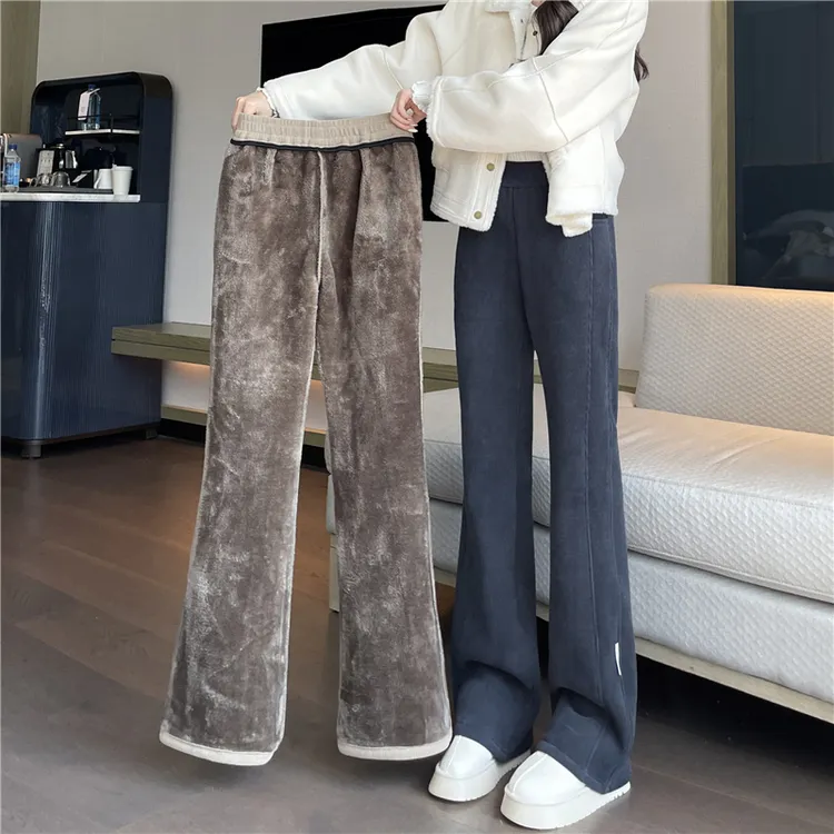 羊羔绒微喇叭裤女秋冬加绒裤子2025冬季新款东北加厚保暖棉裤女冬