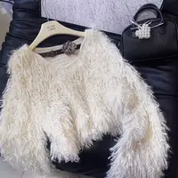 丨秋冬新款白色流苏毛毛个性气质挂脖毛衣 5440