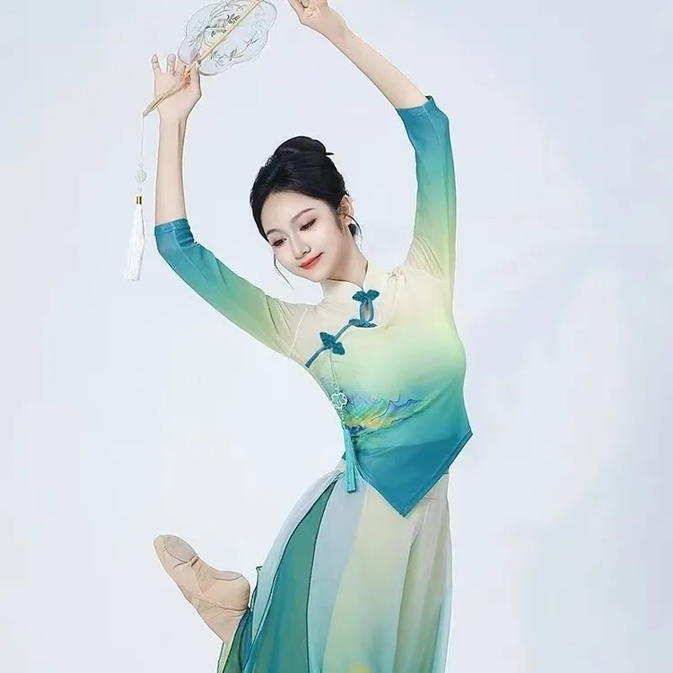 【老师同款上衣】旗袍领舞蹈服飘逸身韵纱衣练功服古典舞汉唐上衣