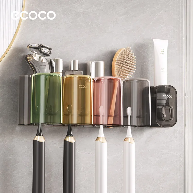 ecoco抑菌牙刷置物架挂墙式牙缸壁挂式免打孔牙刷架防霉牙刷架A
