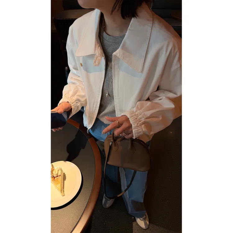 苏安家|“圣托里尼”极简风高级感奶油白高支纯棉老钱夹克短外套