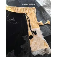  NiannNiann26早春新品法式时尚抽绳手工绒面拼接蕾丝半裙16550