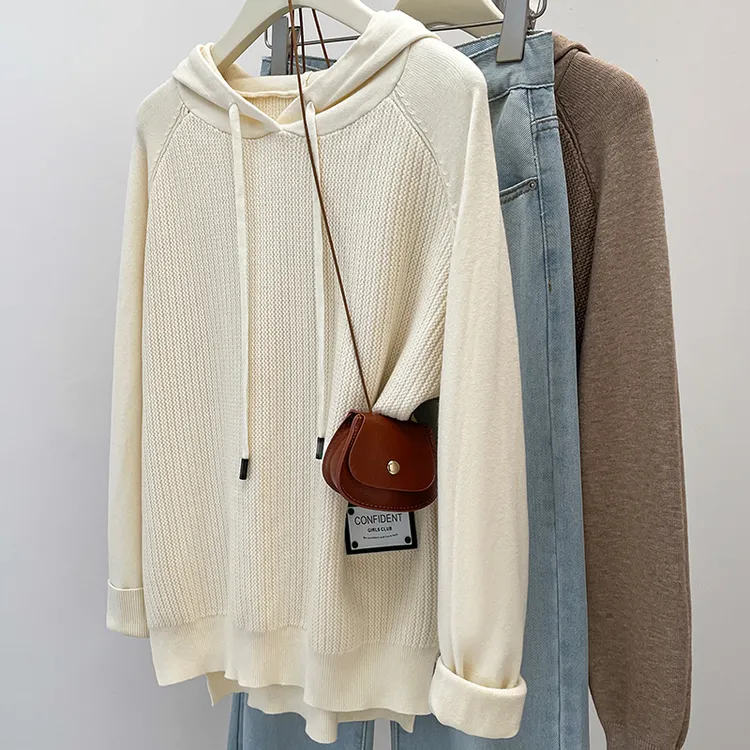 大码女装2025秋冬时尚针织衫胖mm百搭宽松显瘦连帽长袖毛衣女3423