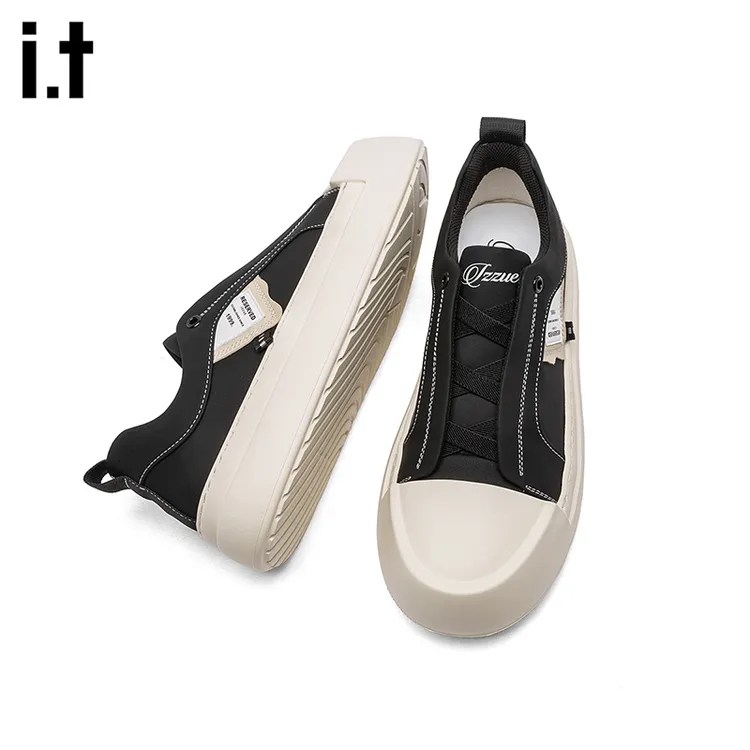 it  izzue德训鞋男新款秋季男鞋复古鞋休闲黑色讨教皮面板鞋