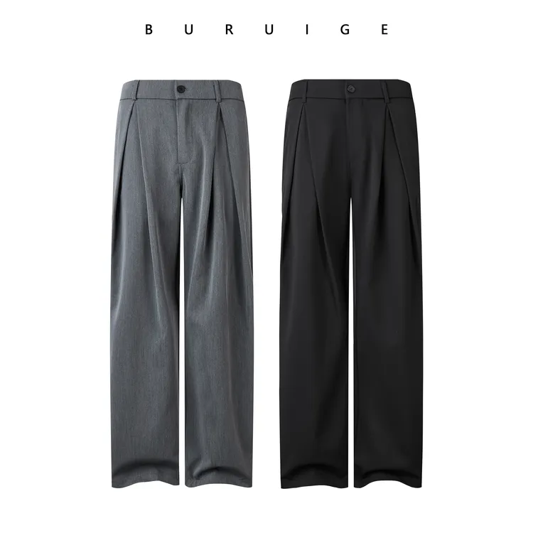 BURUIGE  立A字西裤男秋款廓形宽松弯刀阔腿裤cleanfit微喇西裤