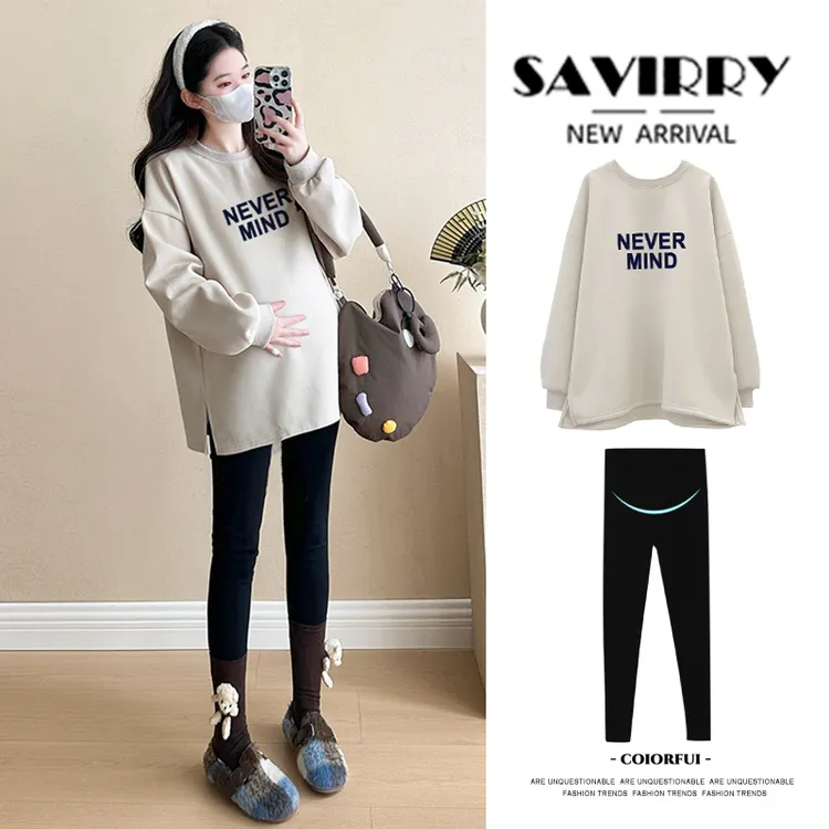 孕妇秋装上衣2025新款加绒加厚卫衣绒衫印花T恤打底衫孕妇秋冬装