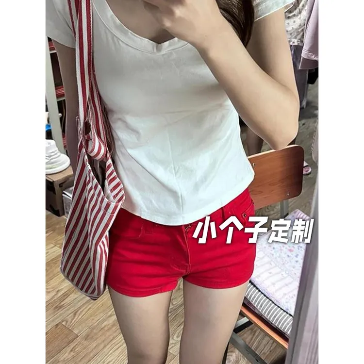 150小矮个子复古包臀紧身牛仔短裤女秋性感弹力热裤高腰a字超短裤