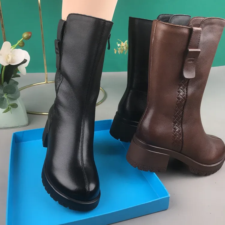 厚底百搭中筒靴时装瘦筒版靴子长筒女鞋时尚时装靴
