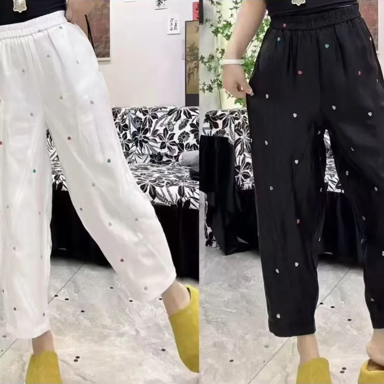 女士早秋十寸新款高腰显瘦九分阔腿休闲裤时尚宽松百搭