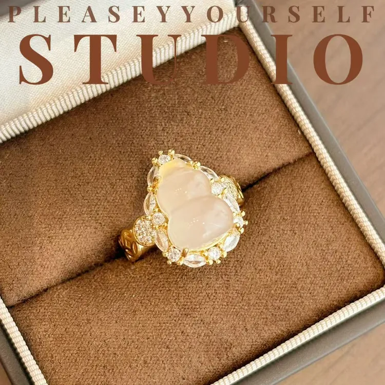 纯铜戒指 「酒酿葫芦」夏苒原创设计国风精致镶钻冰透葫芦戒指