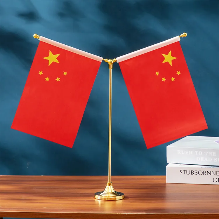 十一国庆节桌面装饰小红旗办公室会议室装饰单杆旗架Y型水晶桌摆