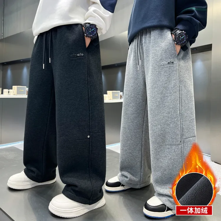男童一体绒裤子儿童运动裤冬季青少年2025新款大童加绒保暖男孩潮