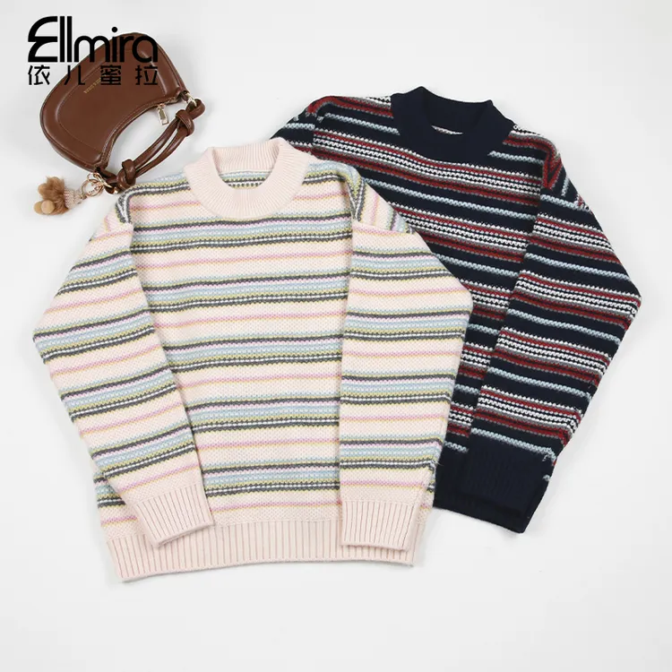 【庄宁】9637女童条纹毛衣秋冬儿童线衣套头圆领上衣学院女大童洋气