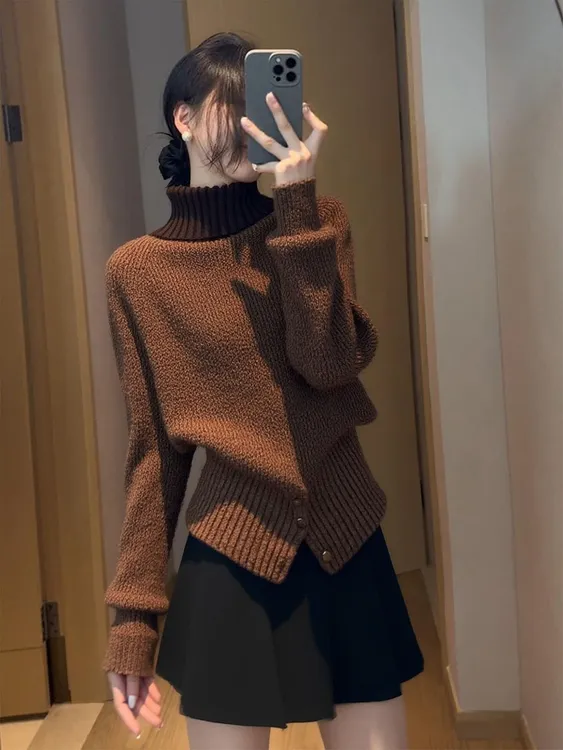 咖色高领打底毛衣女2025新款秋冬保暖内搭轻熟风高级感针织衫上衣