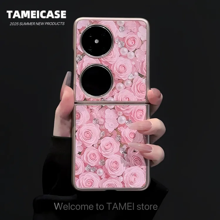 适用华为pocket2手机壳羊皮折叠屏FINDN3FLIP珍珠玫瑰华为pockets