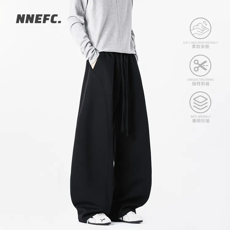 NNEFC潮牌美式加绒弯刀卫裤男女秋冬加厚重磅垂感休闲运动阔腿裤