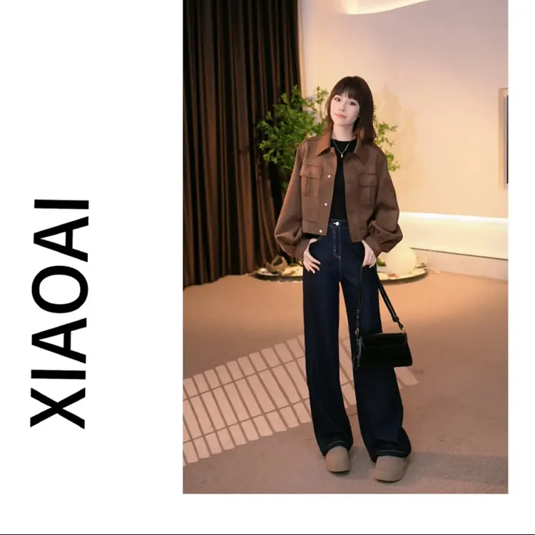 麂皮革小外套2025早春新款高定时尚显设计感气质显高短外套女