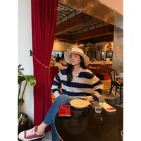 RRB Design  桑蚕丝羊绒混纺经典宽条纹翻领毛衣