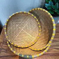 L89（三件）竹编烟熏馒头筐沥水洗菜篮30.28.25