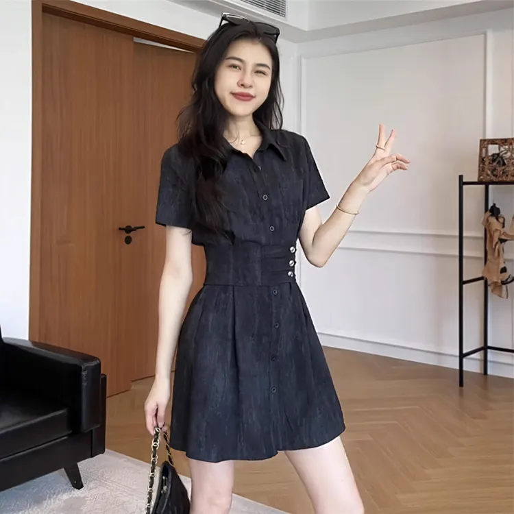 大码胖设计感可调节腰带连衣裙夏季新款收腰显瘦高级感短裙子女