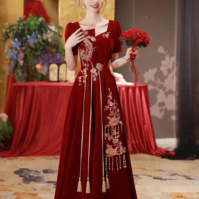 中式大码敬酒服2025新款新娘结婚高级感订婚宴礼服裙女红色婚服秋