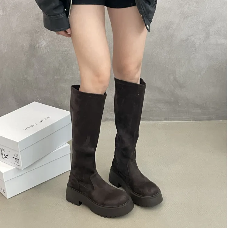 SGIRL TWTW韩版厚底套筒不过膝长靴女百搭圆头弹力瘦瘦靴潮VV-48