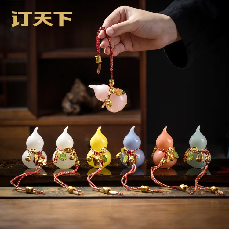 璞玉瓷平安葫芦摆件中式客厅茶室桌面装饰汽车挂件送朋友乔迁礼物