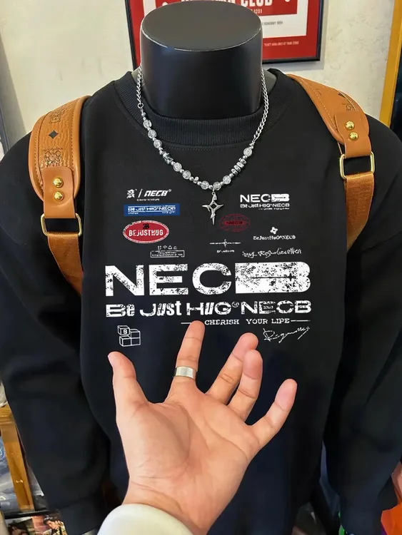 加厚加绒男士卫衣秋冬新款美式赛车风内搭打底衫宽松休闲圆领上衣