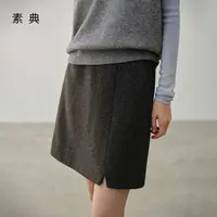 素典【午后伯爵】miu系休闲直筒冬季小个子通勤百搭开叉半身裙5066